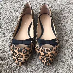 NWOT Leopard Print Pointed Toe Flats w/ Black Bow